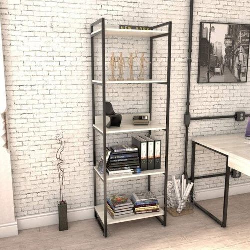 Estante Industrial Kuadra com 4 Nichos 60 cm - Preto/Snow
