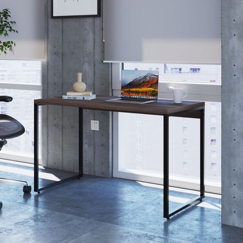 Escrivaninha Mesa Escritório Office Estilo Kuadra 120cm Industrial Nogal Nogal