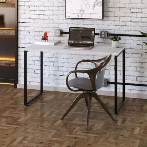 Escrivaninha Mesa Escritório Office Estilo Kuadra 120cm Industrial Branco Chess Branco Chess