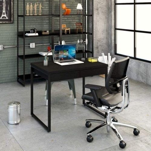 Escrivaninha Mesa Escritório Kuadra 2 Gavetas 90cm Industrial Preto Ônix Preto Onix