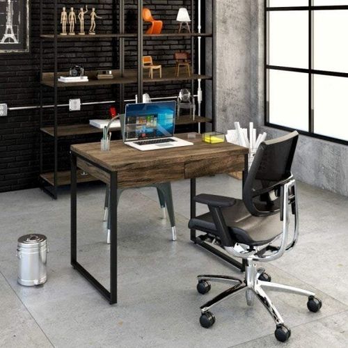 Escrivaninha Industrial Kuadra com 2 Gavetas 90 cm - Carvalho Dark/Preto