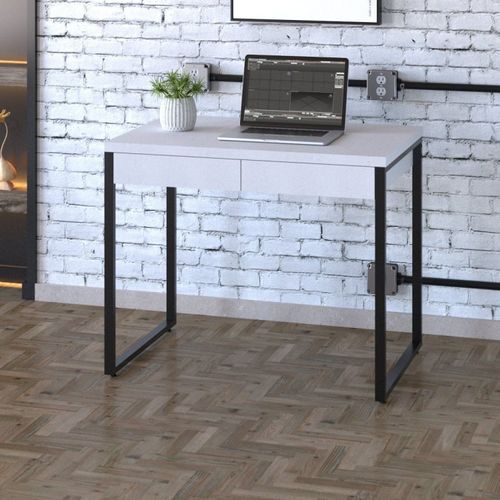 Escrivaninha Industrial Kuadra com 2 Gavetas 90 cm - Branco/Preto