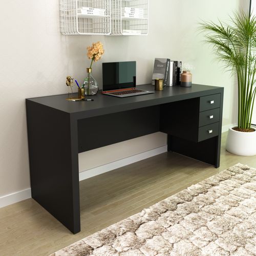 Mesa de Escritório 155 cm com 3 Gavetas - Preto