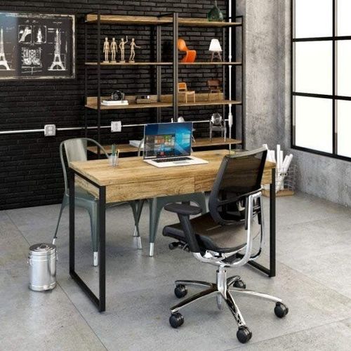 Escrivaninha Industrial Kuadra com 2 Gavetas 120 cm - Carvalho/Preto