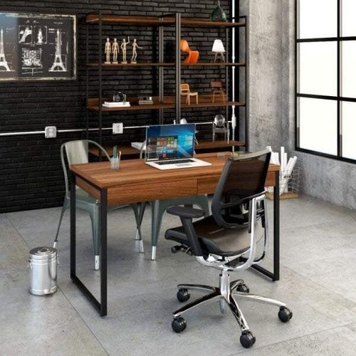 Escrivaninha Industrial Kuadra com 2 Gavetas 120 cm - Nogal/Preto
