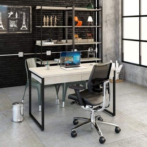 Escrivaninha Industrial Kuadra com 2 Gavetas 120 cm - Preto/Snow