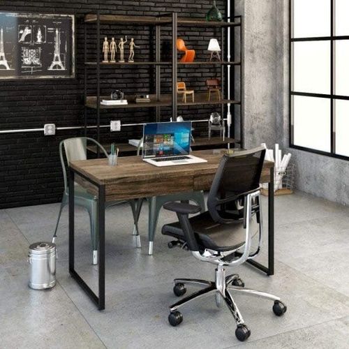 Escrivaninha Industrial Kuadra com 2 Gavetas 120 cm - Carvalho Dark/Preto
