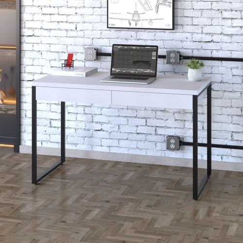 Escrivaninha Industrial Kuadra com 2 Gavetas 120 cm - Branco/Preto