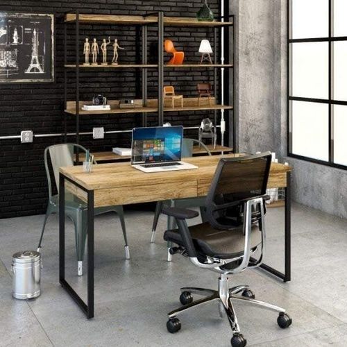 Escrivaninha Industrial Kuadra com 2 Gavetas 135 cm - Carvalho/Preto