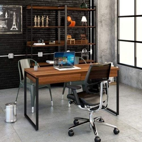 Escrivaninha Mesa Escritório Kuadra 2 Gavetas 135cm Industrial Nogal Nogal