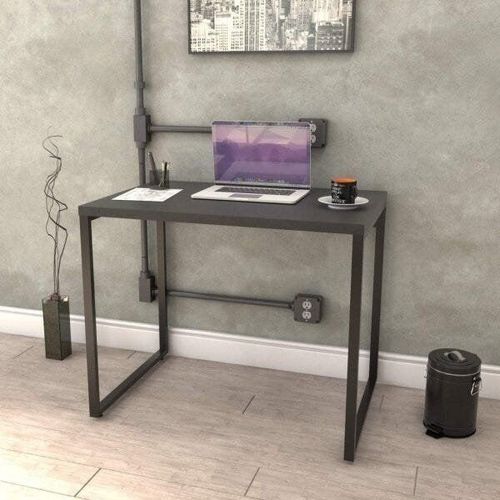 Escrivaninha Mesa Escritório Office Estilo Kuadra 90cm Industrial Preto Ônix Preto Onix
