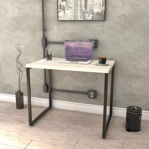 Escrivaninha Mesa Escritório Office Estilo Kuadra 90cm Industrial Snow Snow