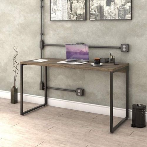 Escrivaninha Mesa Escritório Office Estilo Kuadra 135cm Industrial Carvalho Dark Carvalho Dark