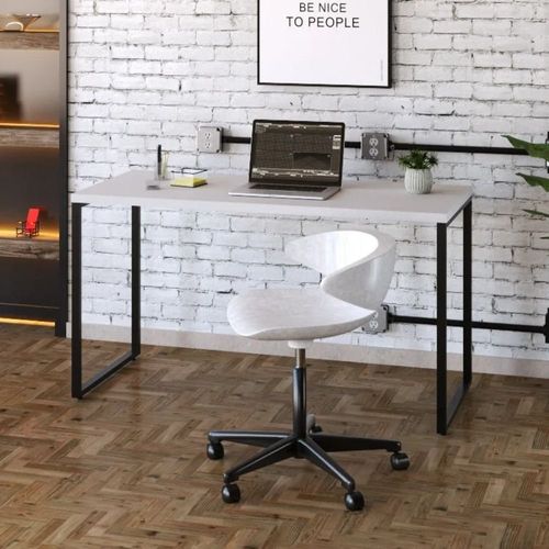 Escrivaninha Mesa Escritório Office Estilo Kuadra 135cm Industrial Branco Chess Branco Chess