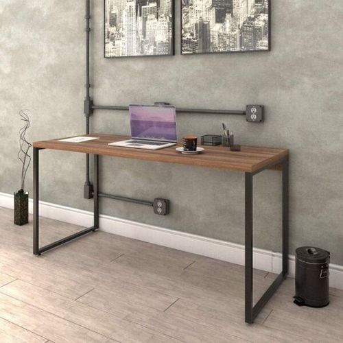 Escrivaninha Mesa Escritório Diretor Estilo Kuadra 150cm Industrial Nogal Nogal