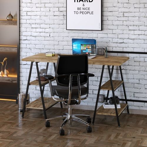 Escrivaninha Industrial Kuadra Cavalete 135 cm - Carvalho/Preto