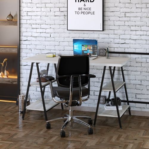 Escrivaninha Industrial Kuadra Cavalete 135 cm - Preto/Snow