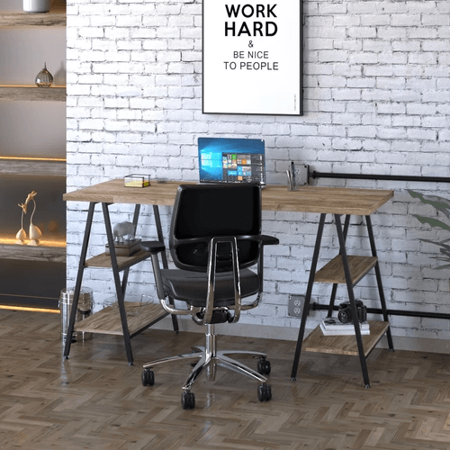 Escrivaninha Industrial Kuadra Cavalete 150 cm - Carvalho/Preto