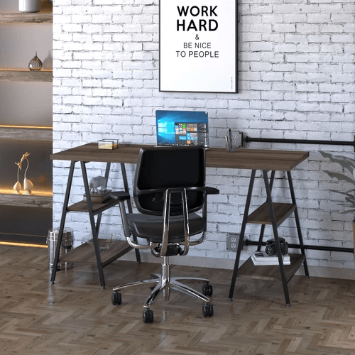 Escrivaninha Industrial Kuadra Cavalete 150 cm - Nogal/Preto