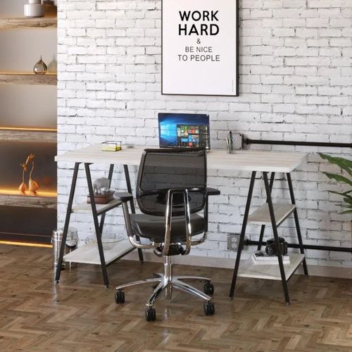 Escrivaninha Industrial Kuadra Cavalete 150 cm - Preto/Snow