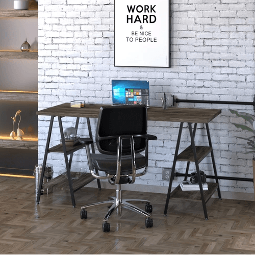 Escrivaninha Industrial Kuadra Cavalete 150 cm - Carvalho Dark/Preto
