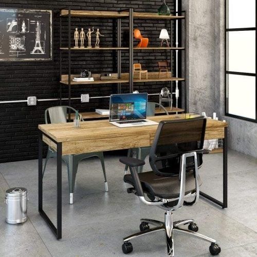 Mesa de Escritório Industrial Kuadra 2 Gavetas 150 cm - Carvalho/Preto