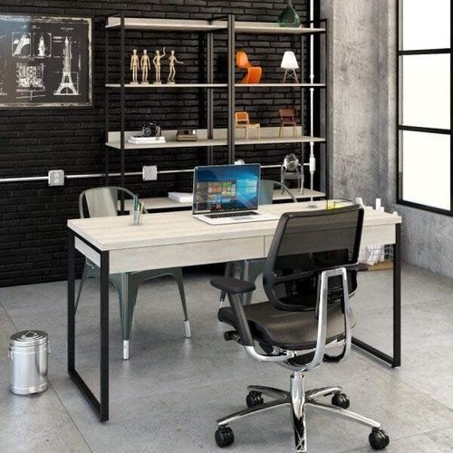 Escrivaninha Mesa Escritório Kuadra 2 Gavetas 150cm Industrial Snow Snow