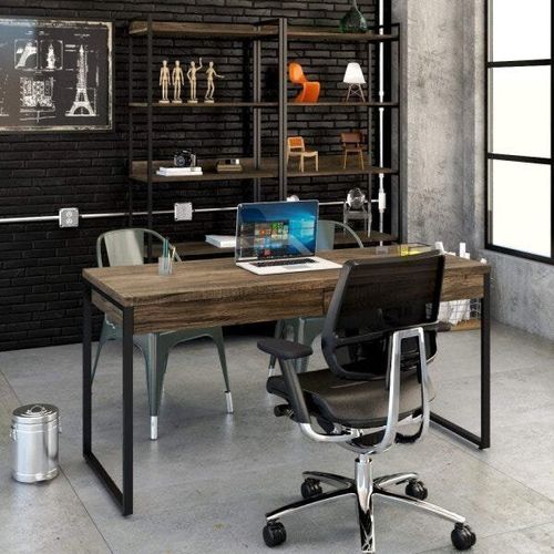 Mesa de Escritório Industrial Kuadra 2 Gavetas 150 cm - Carvalho Dark/Preto