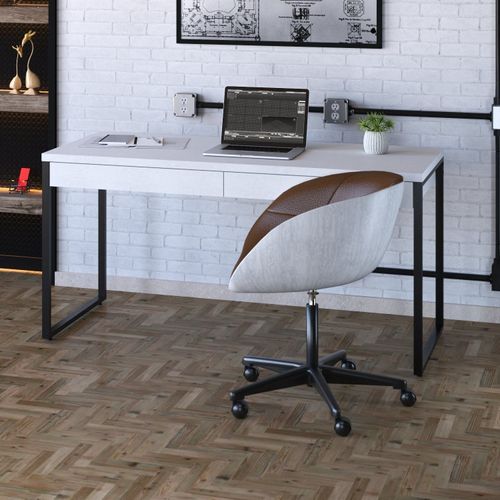 Mesa de Escritório Industrial Kuadra 2 Gavetas 150 cm - Branco/Preto