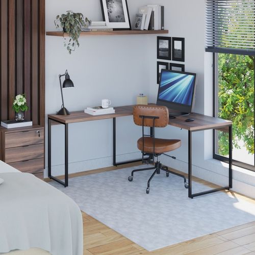 Escrivaninha Mesa Escritório em L Estilo 1,50Mx1, Kuadra Compace 150cm Industrial Nogal Nogal