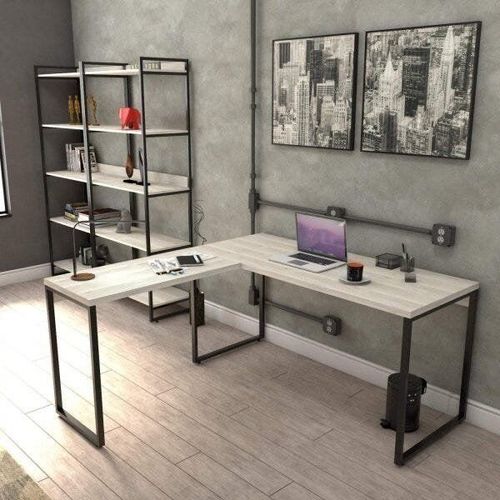 Mesa de Escritório Industrial Kuadra em L - Preto/Snow
