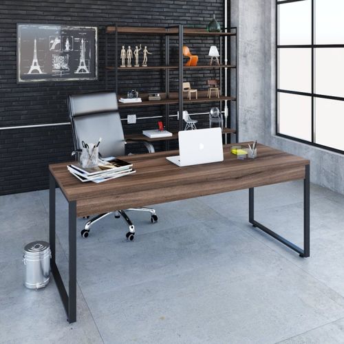 Mesa de Escritório Industrial Kuadra 180 cm - Nogal/Preto