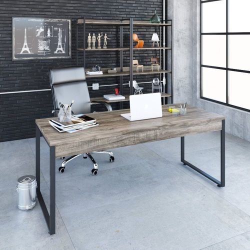 Mesa de Escritório Industrial Kuadra 180 cm - Carvalho Dark/Preto
