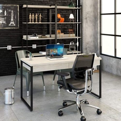 Escrivaninha Industrial Kuadra com 2 Gavetas 135 cm - Preto/Snow