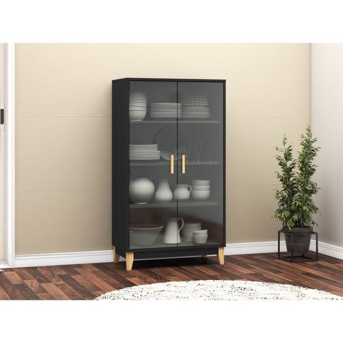 Cristaleira Legno com 2 Portas de Vidro - Preto