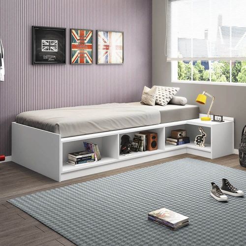 Cama Multifuncional Trinity com Mesa de Cabeceira - Branco - Casatema