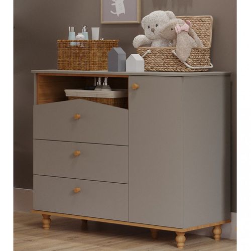 Cômoda Infantil Sweety com 3 Gavetas e 1 Porta - Fendi/Natural