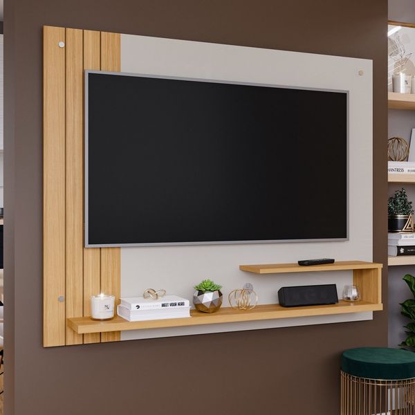 Painel para TV até 50 Polegadas 100% MDF 135cmx108cm Dunas Branco Off White/Nature Off White/Nature