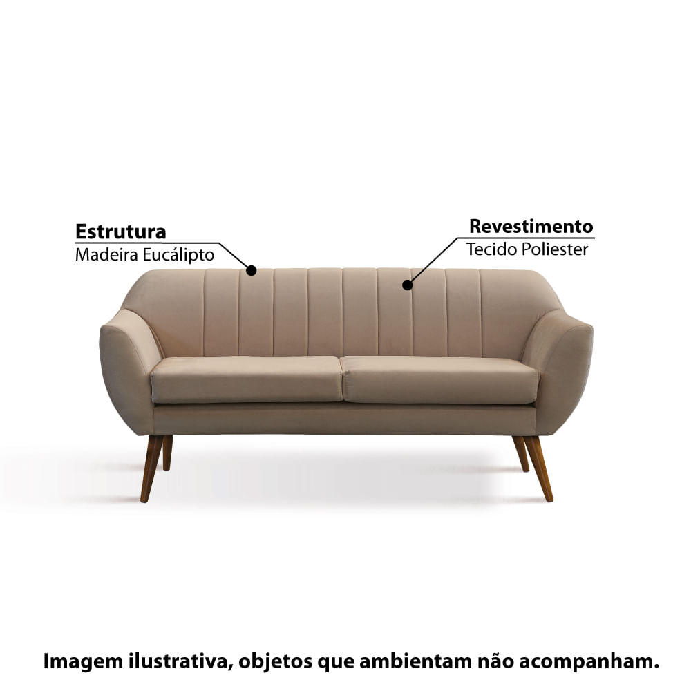 Sofá Jurerê com Pés em Madeira 206 cm Nude CasaTema