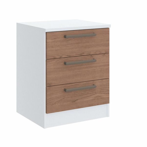 Mesa de Cabeceira Modulada 3 Gavetas Requinte+ 100% MDF Branco Line/Macadâmia Branco Line/Macadâmia