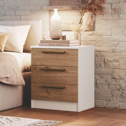 Mesa de Cabeceira Modulada 3 Gavetas Requinte+ 100% MDF Branco Line/Macadâmia Branco Line/Macadâmia