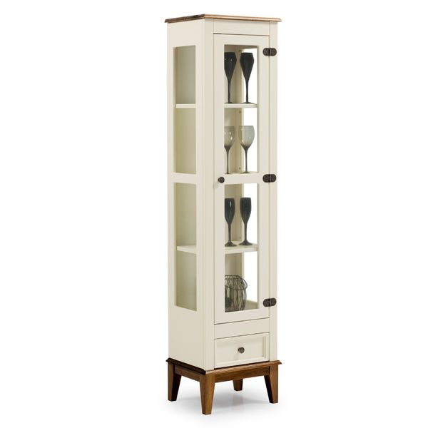 Cristaleira com 1 Porta de Vidro e 1 Gaveta - Amêndoa/Off White