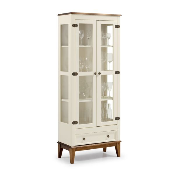 Cristaleira com 2 Portas de Vidro e 1 Gaveta - Amêndoa/Off White