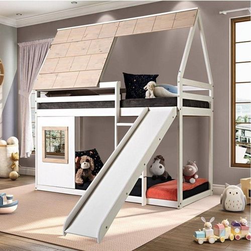 Beliche Montessoriano Cabana Noopy com Escorregador Casatema Branco Branco/Cera Bege