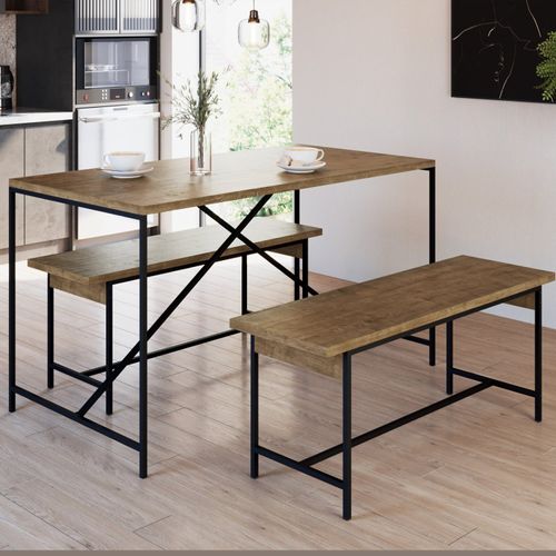 Conjunto Industrial Mesa com 2 Bancos Quadra - Vermont/Preto