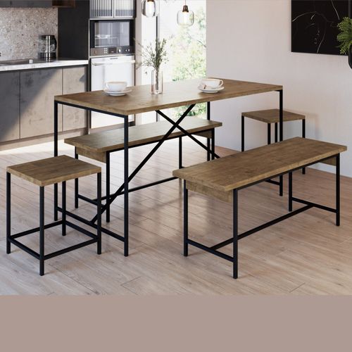 Conjunto Industrial Mesa com 2 Bancos e 2 Banquetas - Vermont/Preto