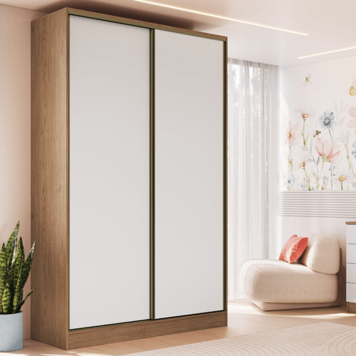 Guarda Roupa Modulado Requinte com 2 Portas de Correr - Macadâmia/Branco Line