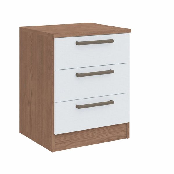 Mesa de Cabeceira Modulada 3 Gavetas Requinte+ 100% MDF Marrom Macadâmia/Branco Line Macadâmia/Branco Line