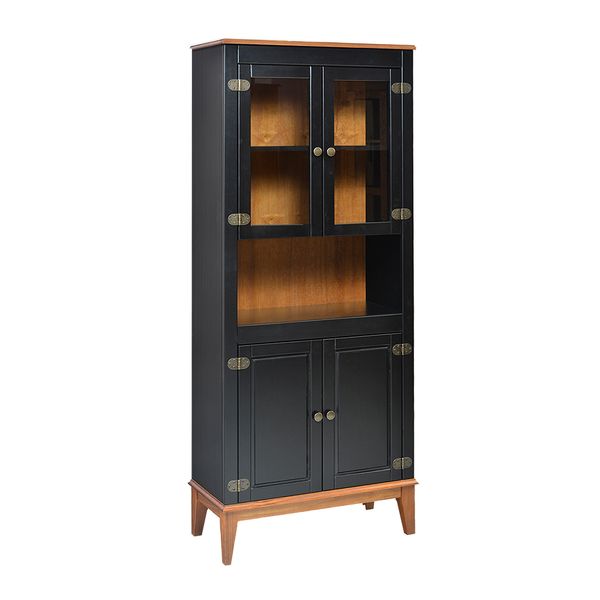 Cristaleira com 2 Portas de Vidro - Amêndoa/Preto