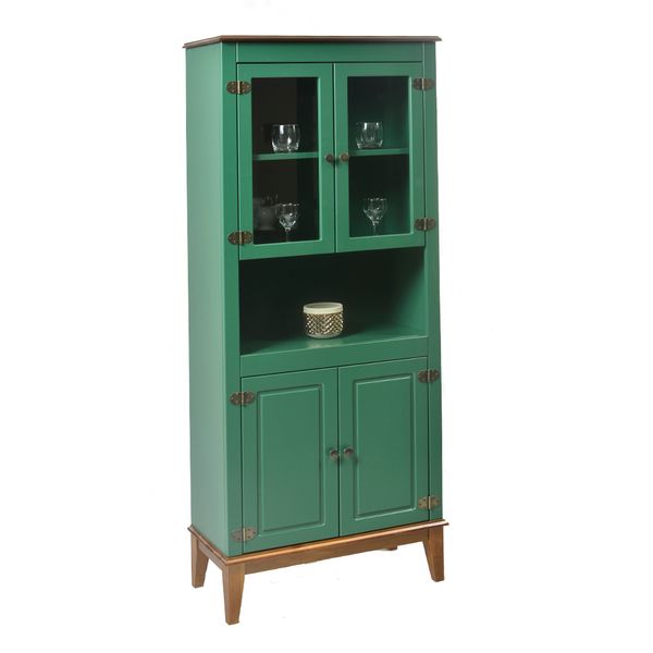 Cristaleira com 2 Portas de Vidro - Amêndoa/Verde